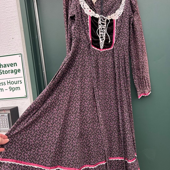 Gunne Sax Prairie Dress 70s Maxi Floral Lace Long Sleeves Vintage Renaissance - Picture 4 of 10